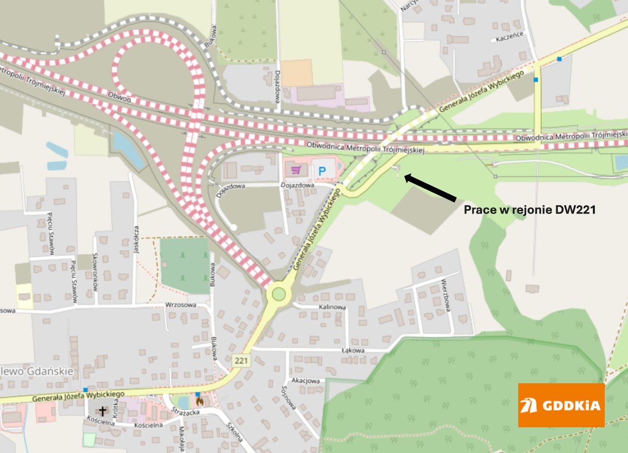 zmiana orgaizacji ruchu na węźle Lublewo, mapa